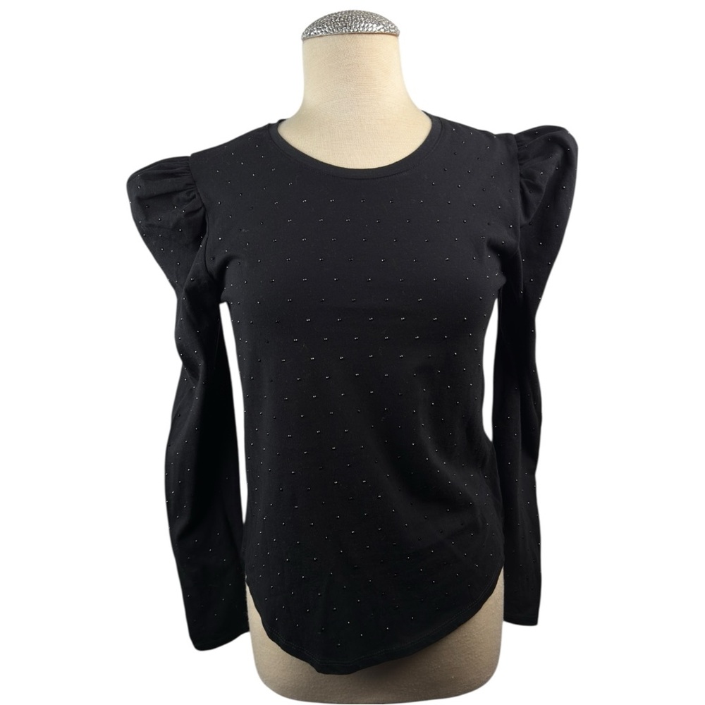 Generation Love Josephine‎ Crystal Black Long Puffy Sleeve Top   Sz L